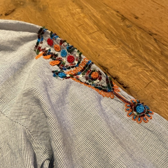Anthropologie Velvet Graham & Spencer Beaded Striped Lightweight Peasant Top XS - Picture 12 of 13